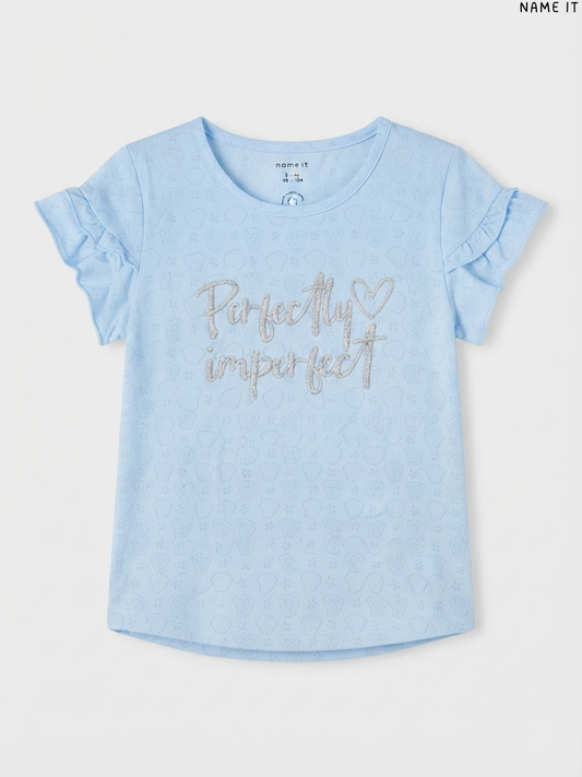 Name It "Perfectly Imperfect" Ruffle-Sleeve Girls' T-Shirt (Light Blue)