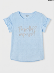 Name It "Perfectly Imperfect" Ruffle-Sleeve Girls' T-Shirt (Light Blue)