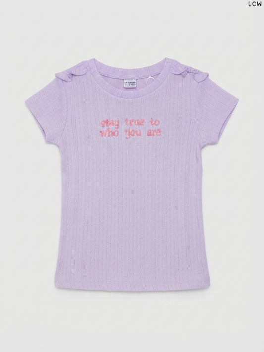 LCW "Stay True" Ribbed Girls' T-Shirt (Lilac)