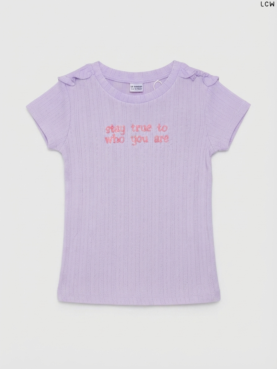 LCW "Stay True" Ribbed Girls' T-Shirt (Lilac)