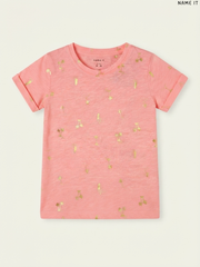 Name It Foil-Print Tropical Girls' T-Shirt (Coral Pink)