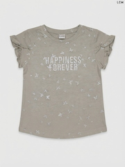 LCW "Happiness Forever" Butterfly Foil-Print Girls' T-Shirt (Taupe)