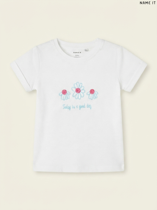 Name It "Today is a Good Day" Embroidered Girls' T-Shirt (White)