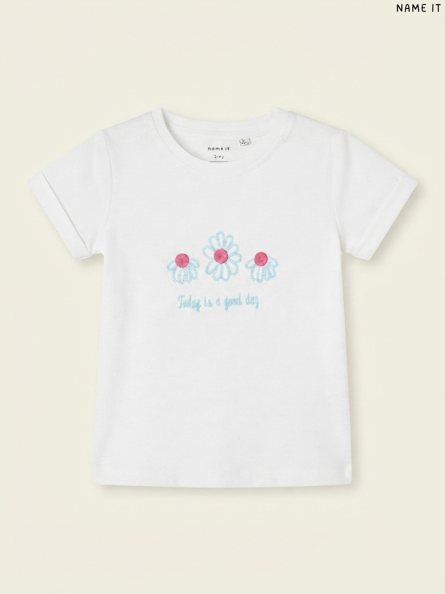 Name It "Today is a Good Day" Embroidered Girls' T-Shirt (White)