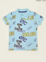 Juniors - Boys All-Over Typography Print Polo Shirt (Light Blue)