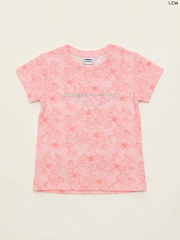LCW Floral Outline Script Girls' T-Shirt (Pink)