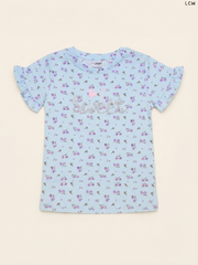 LCW "Sweet" Floral Ruffle-Sleeve Girls' T-Shirt (Light Blue)