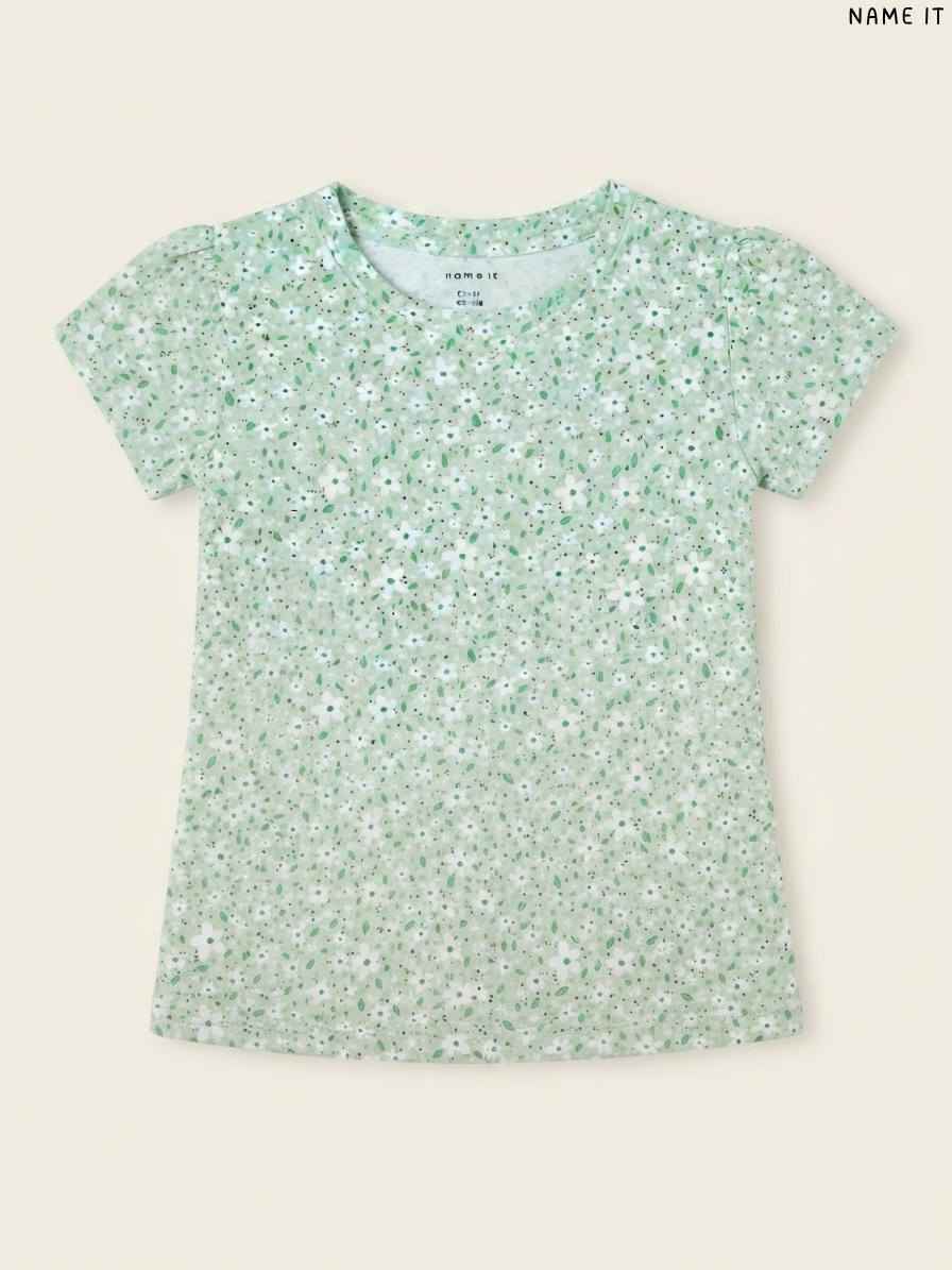 Name It Ditsy Floral Print Girls' T-Shirt (Sage Green)