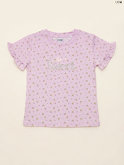 LCW "Sweet" Floral Ruffle-Sleeve Girls' T-Shirt (Lilac)