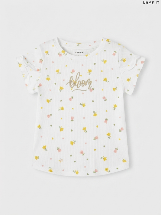 Name It "Bloom" Ribbed Floral Girls' T-Shirt (White)