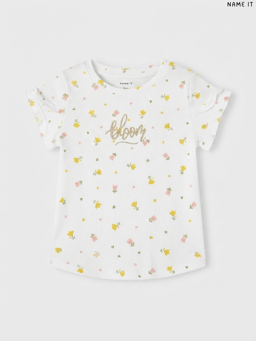Name It "Bloom" Ribbed Floral Girls' T-Shirt (White)