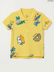 Juniors - Boys Tropical Surf Print Polo Shirt (Yellow)