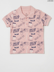 Juniors - Boys Gaming Print Polo Shirt (Dusty Pink)