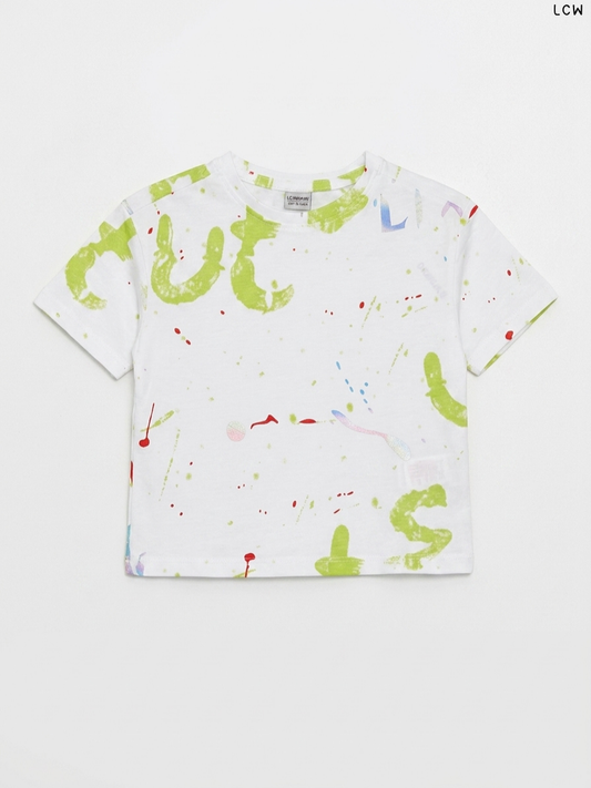 LCW Paint Splatter Print Girls' T-Shirt (White)