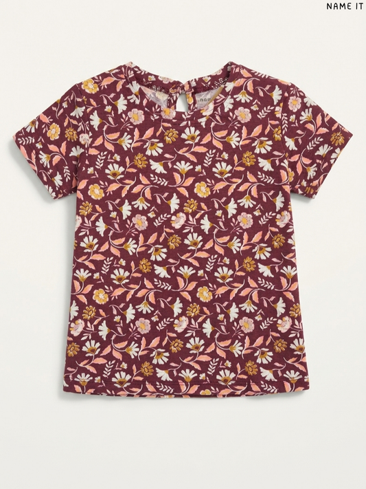 Name It Floral Print Girls' T-Shirt (Burgundy)