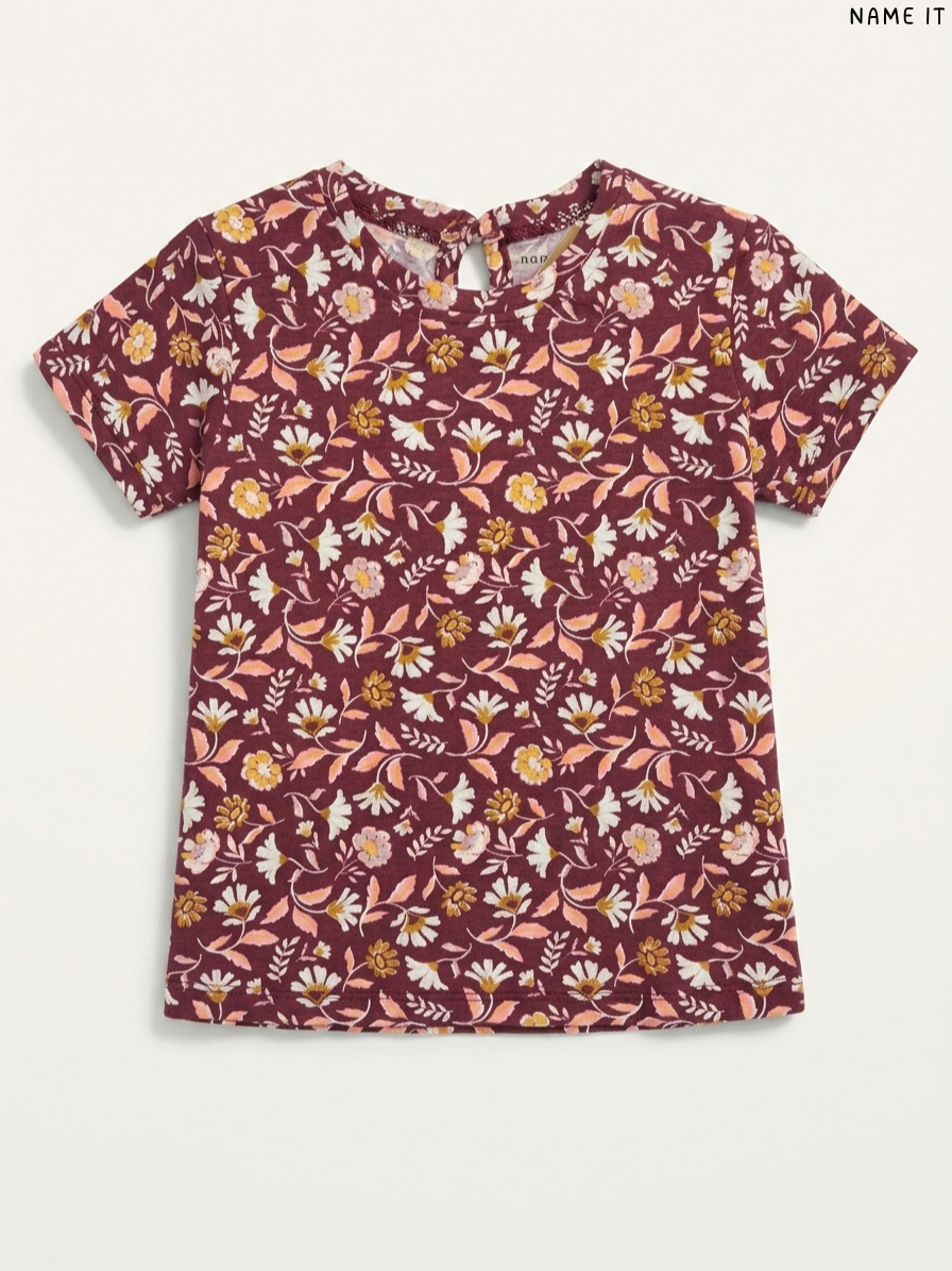 Name It Floral Print Girls' T-Shirt (Burgundy)