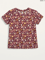 Name It Floral Print Girls' T-Shirt (Burgundy)