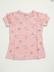 LCW Cactus & Earmuff Print Ruffle-Sleeve Girls' T-Shirt (Pink)