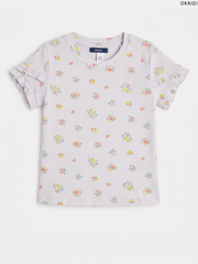 Okaïdi Floral Ribbed Ruffle-Sleeve Girls' T-Shirt (Lilac)