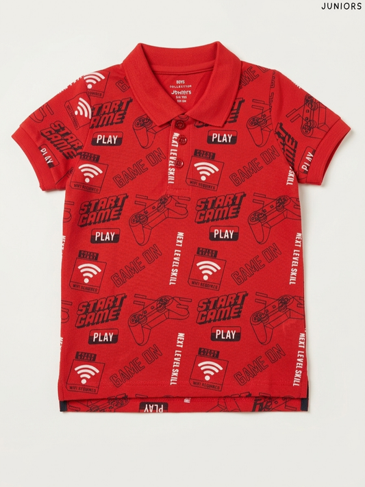 Juniors - Boys Gaming Print Polo Shirt (Red)