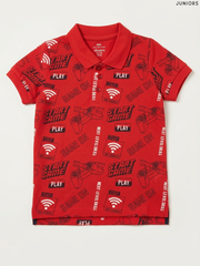 Juniors - Boys Gaming Print Polo Shirt (Red)