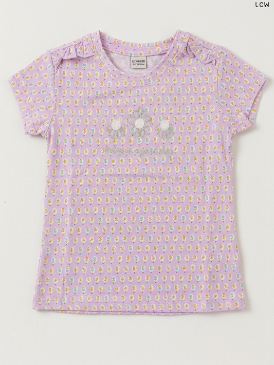 LCW Floral Print Girls' T-Shirt (Lilac)