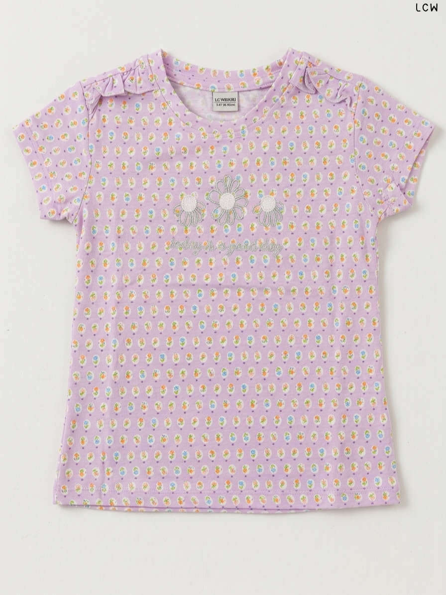 LCW Floral Print Girls' T-Shirt (Lilac)