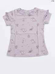 LCW Cactus & Earmuff Print Ruffle-Sleeve Girls' T-Shirt (Lilac)