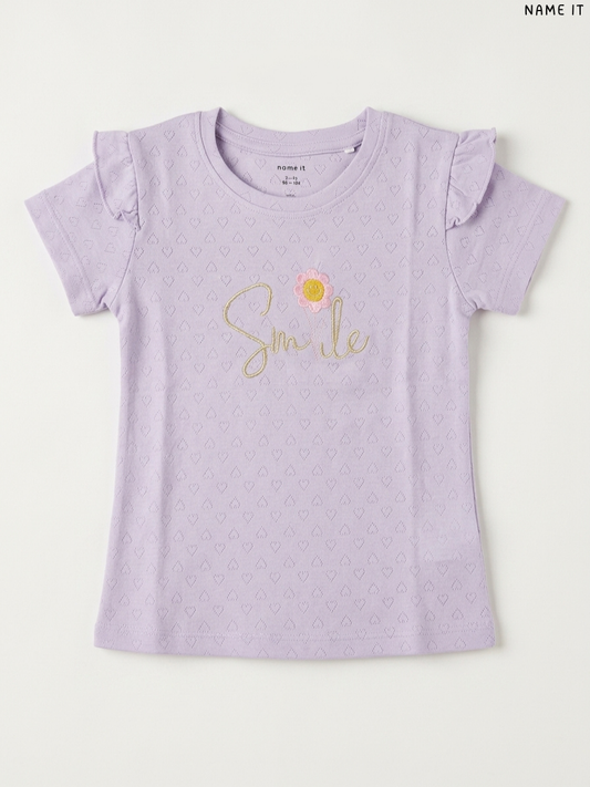 Name It "Smile" Textured Heart Girls' T-Shirt (Lilac)