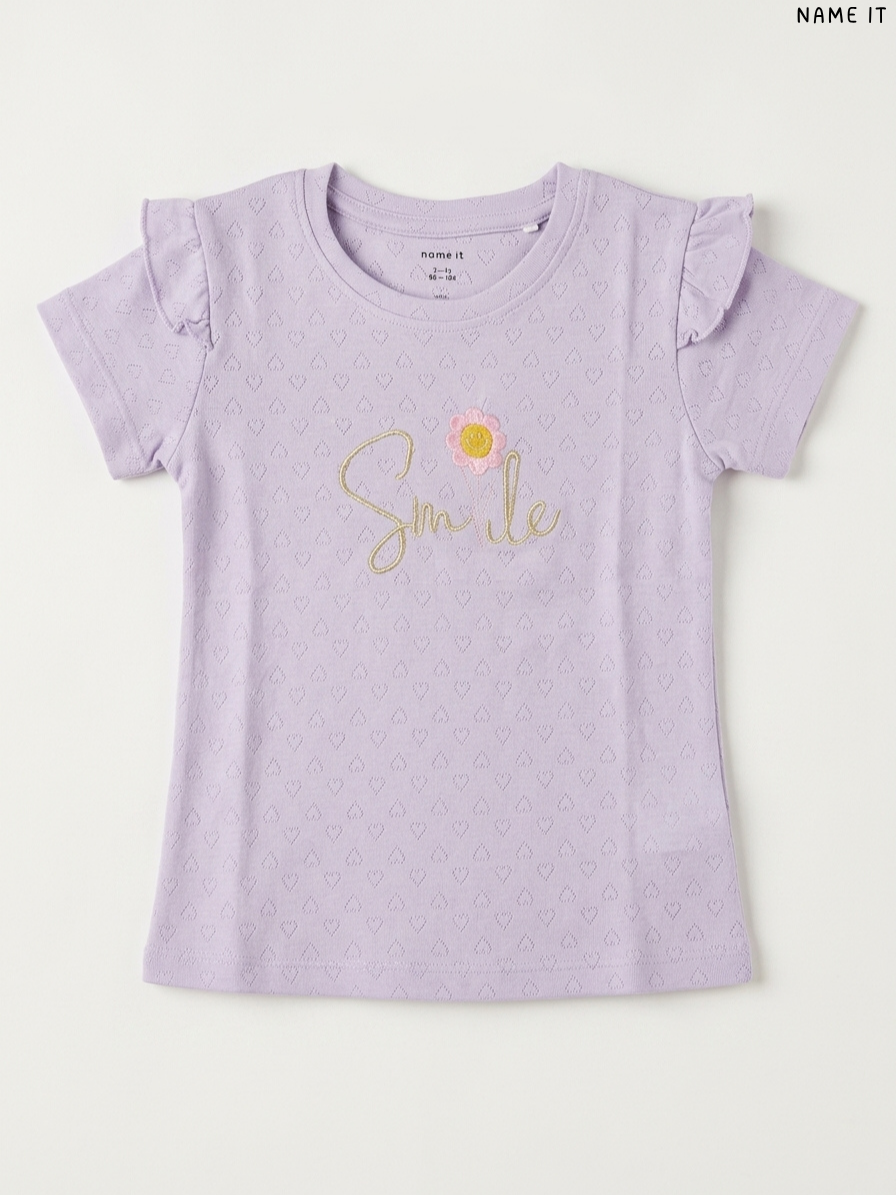 Name It "Smile" Textured Heart Girls' T-Shirt (Lilac)
