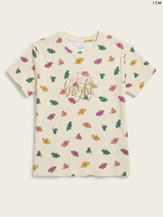 LCW "Shine Bright" Butterfly Print Girls' T-Shirt (Cream)
