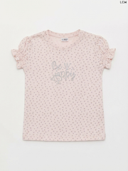 LCW Kids' Light Pink Floral Print "Be Happy" T-Shirt | Casual Summer Wear