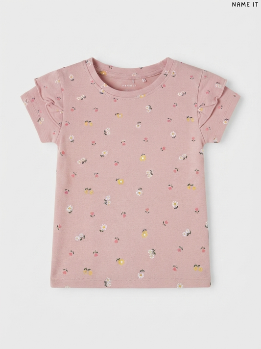 NAME IT Kids' Dusty Rose Floral Print Ruffle-Sleeve T-Shirt | Casual Summer Wear
