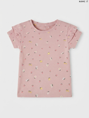 NAME IT Kids' Dusty Rose Floral Print Ruffle-Sleeve T-Shirt | Casual Summer Wear