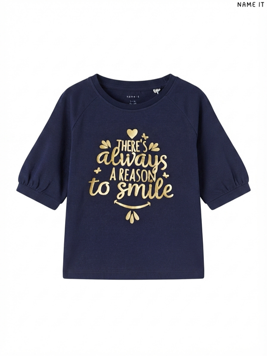 NAME IT Kids' Navy Blue "There's Always a Reason to Smile" T-Shirt | Casual Wear