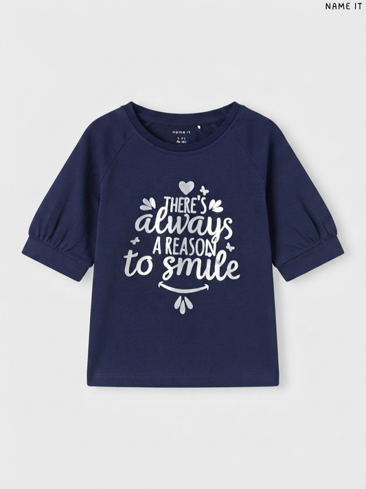 NAME IT Kids' Navy Blue "There's Always a Reason to Smile" T-Shirt | Casual Wear
