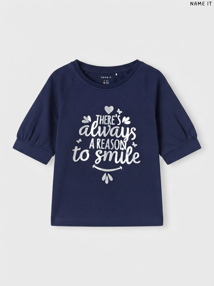 NAME IT Kids' Navy Blue "There's Always a Reason to Smile" T-Shirt | Casual Wear