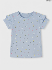 NAME IT Kids' Light Blue Floral Print Ruffle-Sleeve T-Shirt | Casual Summer Wear