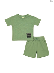 ZARA Kids' Sage Green T-Shirt and Shorts Set | Casual Summer Activewear