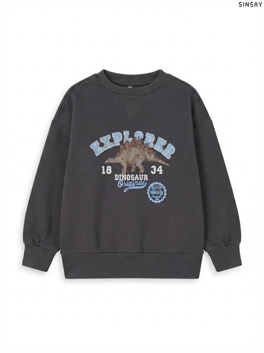 SINSAY Kids' Charcoal Grey "Explorer" Dinosaur Sweatshirt | Casual Activewear