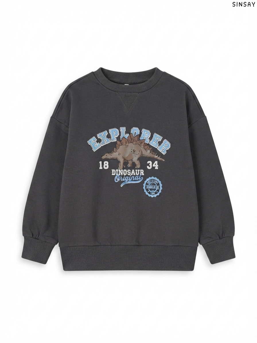 SINSAY Kids' Charcoal Grey "Explorer" Dinosaur Sweatshirt | Casual Activewear