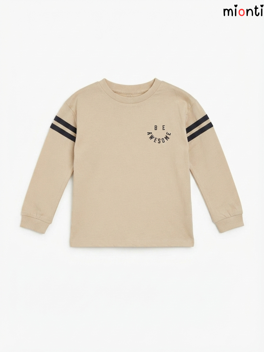 Kids' Beige "BE AWESOME" Long-Sleeve T-Shirt – mionti