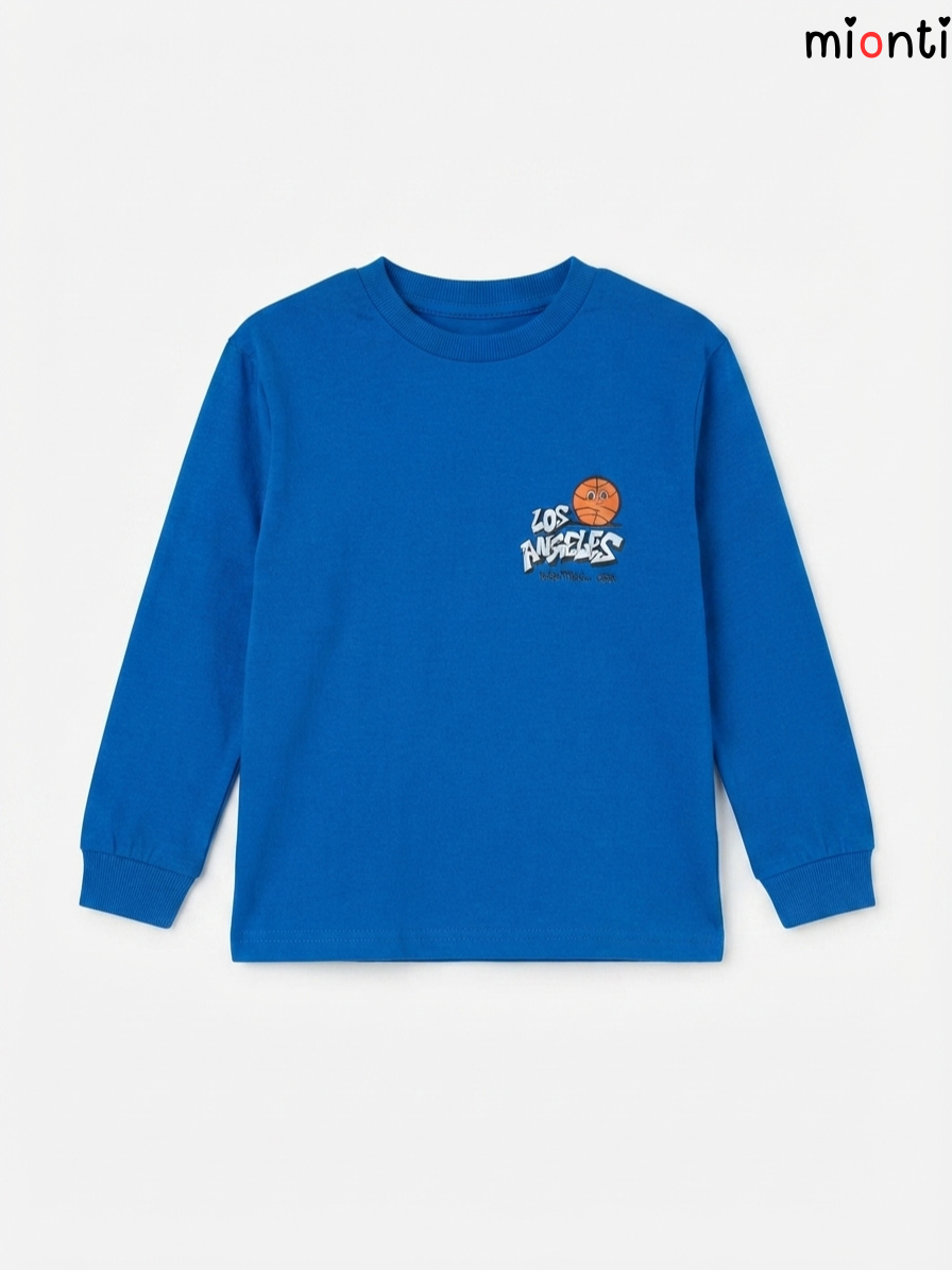 Children's Bright Blue Sporty Chest Print Long-Sleeve Top – mionti