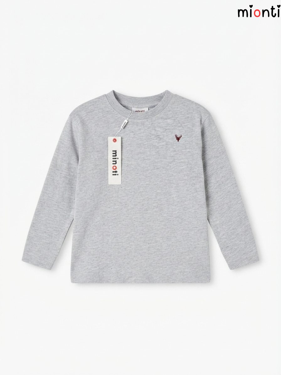 Kids' Heather Grey Minimalist Deer Logo Long-Sleeve T-Shirt – mionti