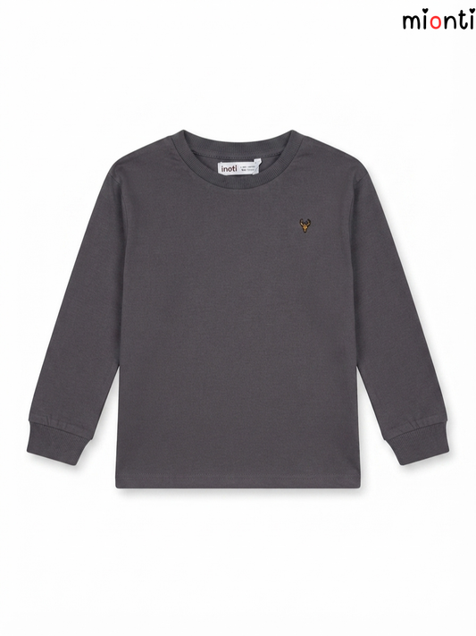 Kids' Charcoal Grey Minimalist Deer Logo Long-Sleeve T-Shirt – mionti