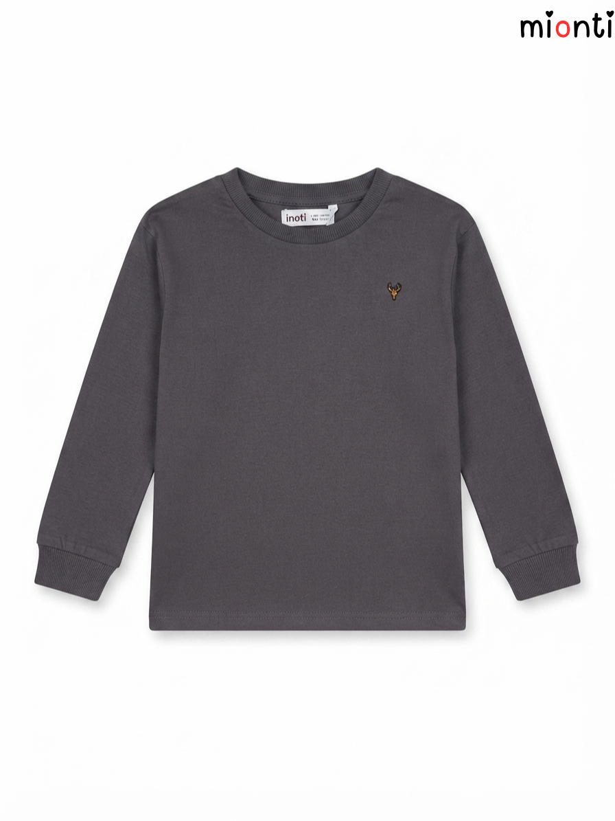 Kids' Charcoal Grey Minimalist Deer Logo Long-Sleeve T-Shirt – mionti