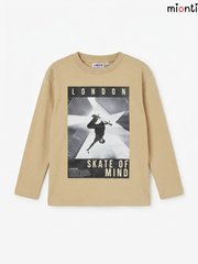 Kids' Beige "LONDON SKATE OF MIND" Graphic Long-Sleeve T-Shirt – mionti