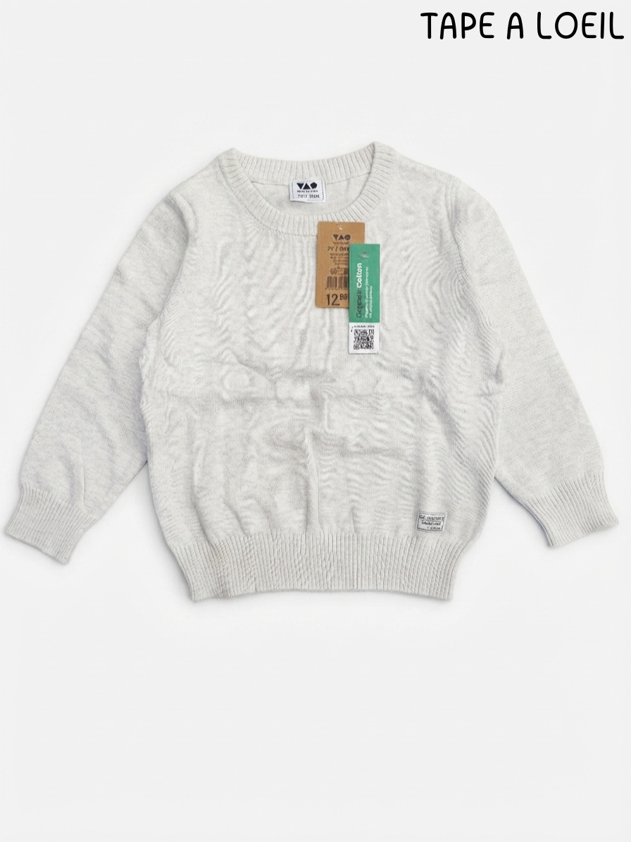 Kids' Light Grey Textured Knit Pullover Sweater – TAPE A LOEIL