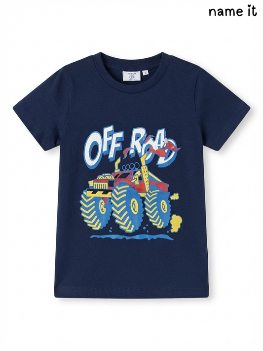 Kids' Navy Blue "OFF ROAD" Monster Truck Graphic T-Shirt – name it