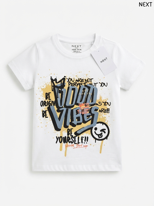 Kids' White "GOOD VIBES" Graffiti Graphic T-Shirt – NEXT